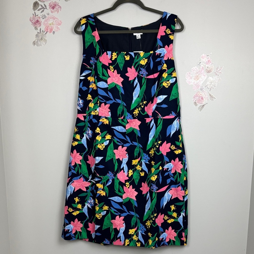 NWT J. Crew Navy Floral Square Neck Dress - 16